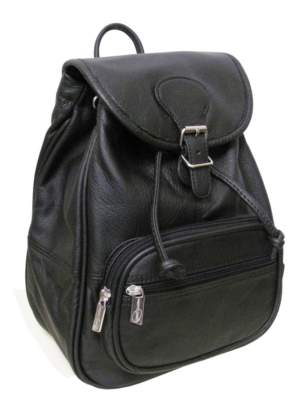 Amerileather Matte Black Pebbled Leather Drawstring Backpack - Picture 7 of 7